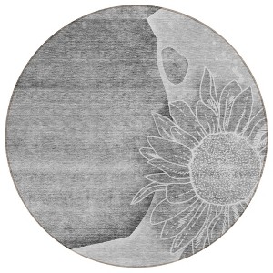 Gray Silver And Charcoal Floral Washable Indoor Outdoor Area Rug - 1 of 4