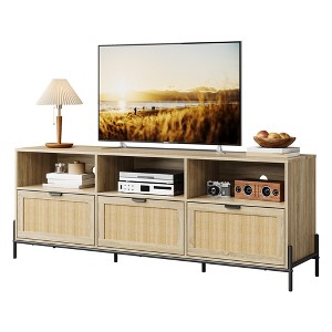 TV Stand for 75 inch TV, Entertainment Center with Storage, 65 Inch TV Console Table with 3 Drawers, Rattan Media Console Cabinet with Metal Legs - 1 of 4