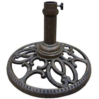 23lb Round Umbrella Stand Bronze - Oakland Living: Durable Cast Iron, Weather-Resistant, Adjustable Tension Screw, Powder-Coated Finish