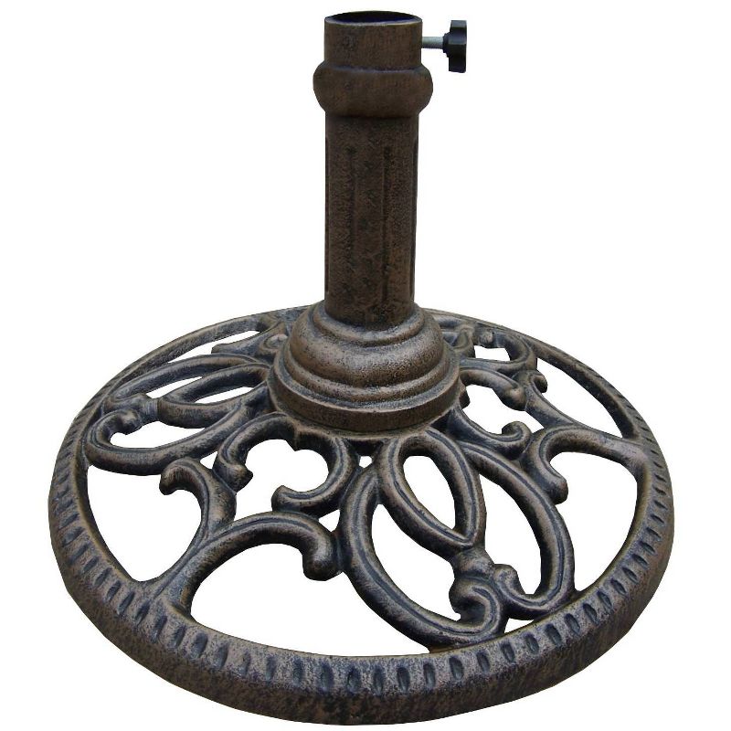 23lb Round Umbrella Stand Bronze - Oakland Living: Durable Cast Iron, Weather-Resistant, Adjustable Tension Screw, Powder-Coated Finish, 1 of 6