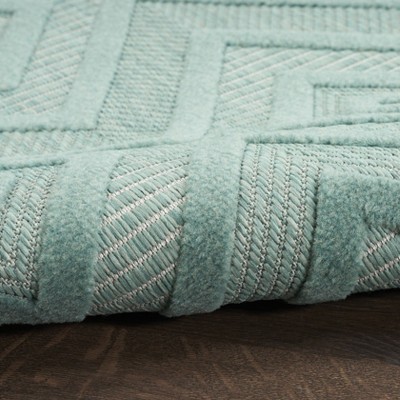 Aqua Teal Diamond 5' x 7' Easy-Care Synthetic Outdoor Rug