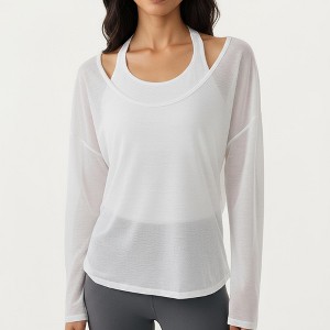 Anna-Kaci Active 2-Piece Women's Long Sleeve Sheer Pullover Top Set with Off Shoulder Neckline and Relaxed Fit - 1 of 4