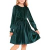 Arshiner Girls Long Sleeve Dress Velvet Crew Neck Midi Fall Vintage Plain Dress for Kids - 2 of 4