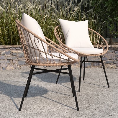 Set of 2 Tan and Light Gray Steel Papasan Chairs