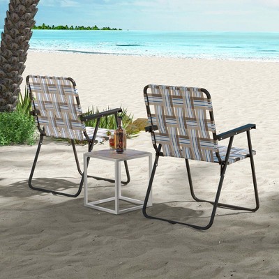 Set of 4 Black and Brown Folding Outdoor Chairs with Arms