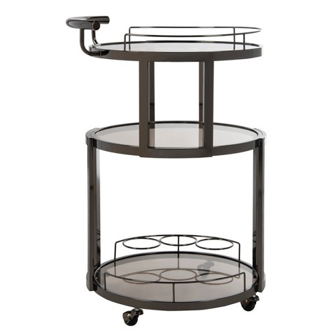 Rio 3 Tier Round Bar Cart And Wine Rack Gun Metal Safavieh Target