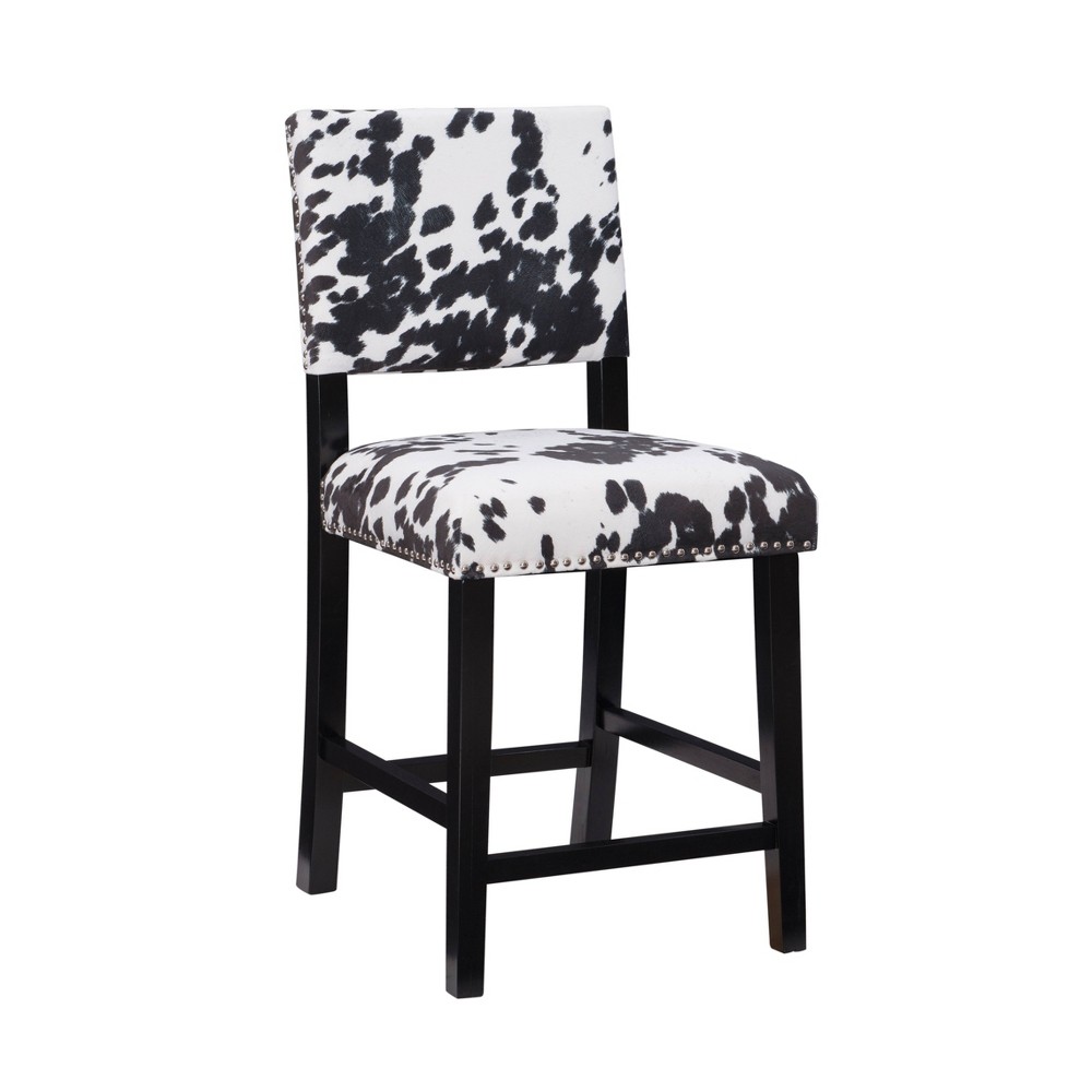 Photos - Chair Linon Corey Black Cow Print Upholstery Counter Height Barstool Black/White: Farmhouse Style, Wood Frame, Footrest 