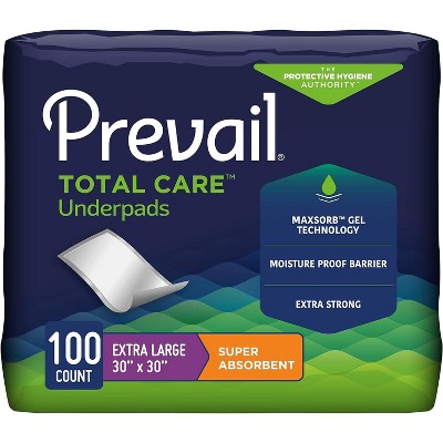 Prevail Total Care Underpad, 30 X 30 Inch, Super Absorbency, Case of 100