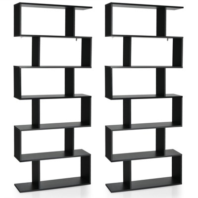 Tangkula 2 PCS 6-Tier S-Shaped Wooden Bookshelf Storage Bookcase Multifunctional  Display Stand Shelf