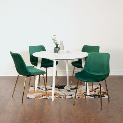 NicBex Contemporary 3-Piece Dining Set, White Round Dining Table with 2 Velvet Chairs (Gold-Plated Legs) for Living Room