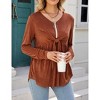 Women's Long Sleeve Front Knot Tops V Neck Ruffle Hem Casual Shirt Zip Up Flowy Blouses - 3 of 4