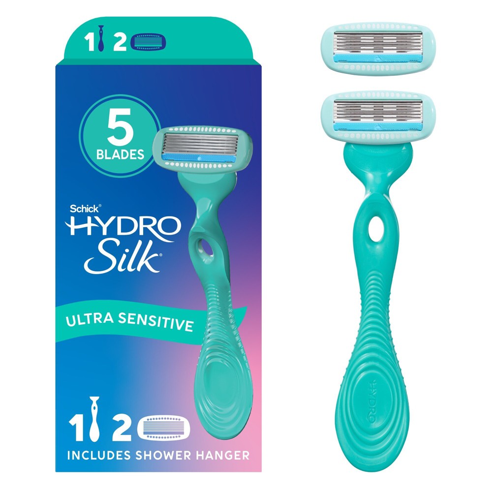 Schick Hydro Silk Sensitive Women's Razor - 1 Razor Handle & 2 Refills: Hypoallergenic, For Bikini Line, Legs & Underarm, 5 Blades