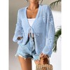 Women's Tie Front Crochet Cardigan Lightweight Hollow Out Knit Cardigan Shrugs Cropped Tops Cover Up - 4 of 4