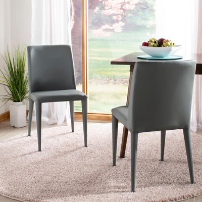 Grey Faux Leather Upholstered Dining Side Chair Set with Metal Legs