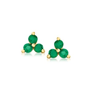 Pure Collection by Ross-Simons 0.10 ct. t.w. Emerald 3-Stone Stud Earrings in 14kt Yellow Gold - 1 of 4