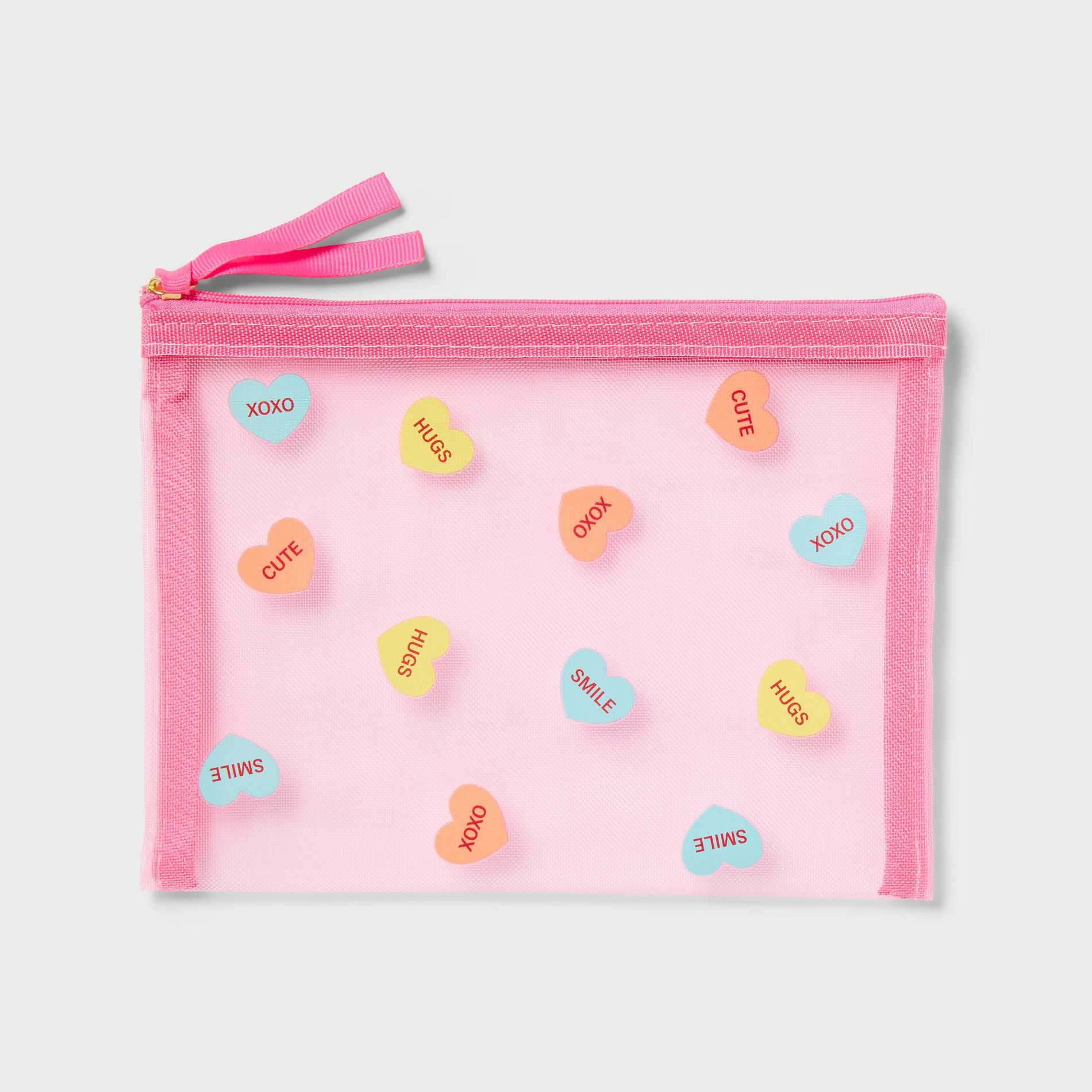 Valentine's Day Mesh Pink Candy Hearts Pencil Pouch - Spritz™