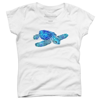 Girl's Design By Humans Blue And Green Watercolor Sea Turtle By Maryedenoa T-Shirt