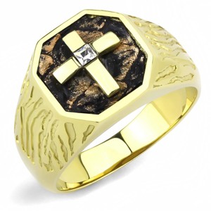 Slickblue Men's Cross Ring Stainless Steel, Gold Ion Plated with Clear Crystal, Solitaire Style, Sizes 8-13 - 1 of 4