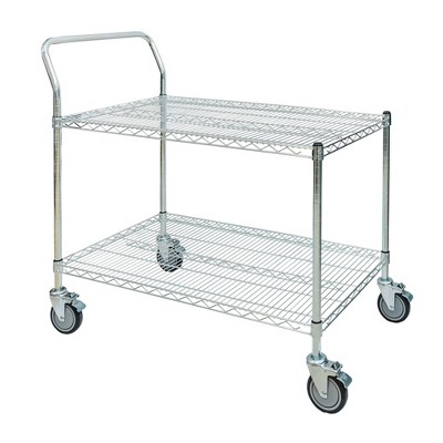 Shelving.com 24"d 2-Shelf Chrome Wire Utility Cart with 1 Handle