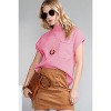 I AM A FASHION JUNKY Pink Patch Pocket Ribbed Knit Short Sleeve Sweater - 4 of 4