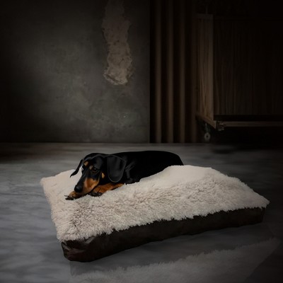 Taupe and Brown Faux Leather Bolster Dog Bed with Removable Cover