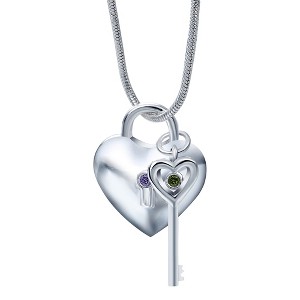Heart with Key Pendant Necklace Silver Plated Womens Ginger Lyne Collection - 1 of 4