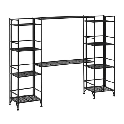 Breighton Home Xtra Storage 4 Tier Folding Metal Shelves with Set of 2 Deluxe Extension Shelves in Black