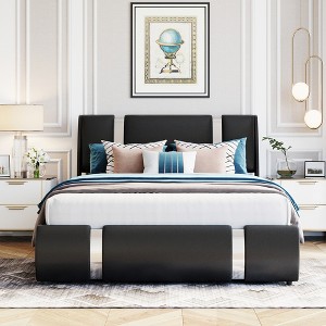 Upholstered Faux Leather Platform bed with a Hydraulic Storage System-ModernLuxe - 1 of 4
