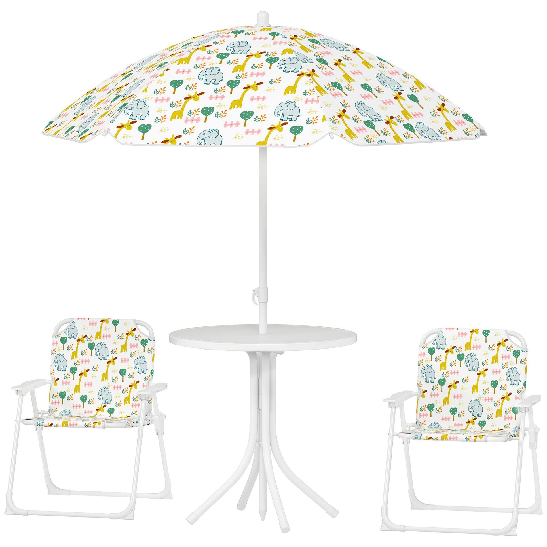 Aghana Digitals Kids 4-Piece Foldable Picnic Set: Green Table, Chairs & Adjustable Umbrella with White 19.50×19.50×19.70 in