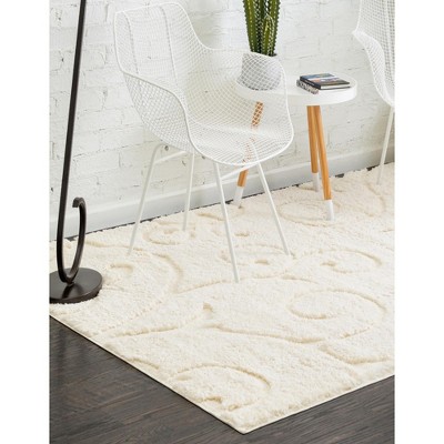 Ivory Floral Shag Synthetic 8' x 10' Easy Care Rug