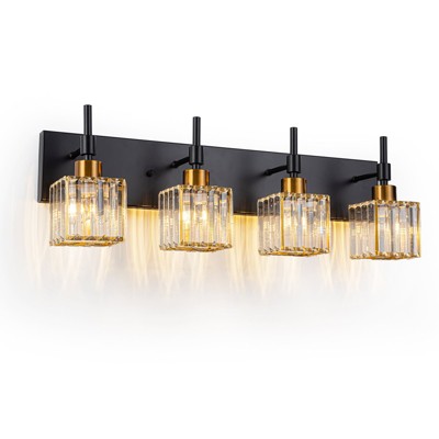 LLHZSY Modern Dimmable Crystal Bathroom Light Fixtures Over Mirror Glam Vanity Lights - 3/4/5 Light - Black+Gold/Chrome/Black/Gold