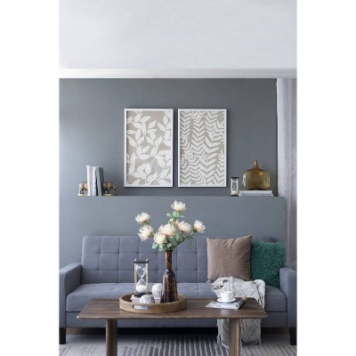 Set of 2 White Botanical Paper Shadow Box Wall Decor with MDF Frame