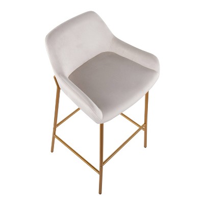 Gold Metal and White Velvet Contemporary Bar Stools, Set of 2