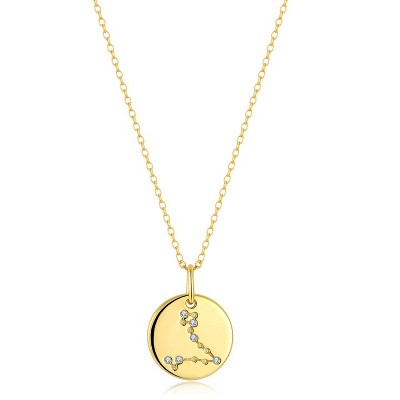 Molenia Zodiac Necklace for Women, 14K Gold Plated 925 Sterling Silver Coin CZ Pendant Dainty Constellation Horoscope Jewelry Gifts for Women
