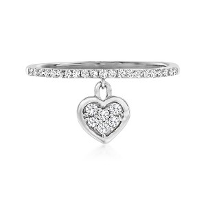 Ross-Simons 0.20 ct. t.w. Diamond Heart Charm Ring in 14kt White Gold - 1 of 4