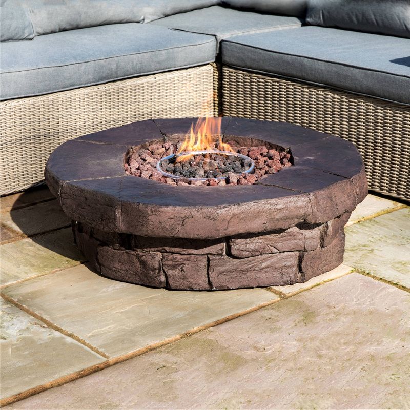 Woodsy Outdoor Round Stone Propane Gas Fire Pit - Teamson Home, 3 of 10