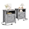 AOXUN Farmhouse End Table, 21" Rustic Nightstand with Barn Door, Sofa Side Table with Open and Closed Storage, 2-Piece Set for Bedroom, Grey - 3 of 4