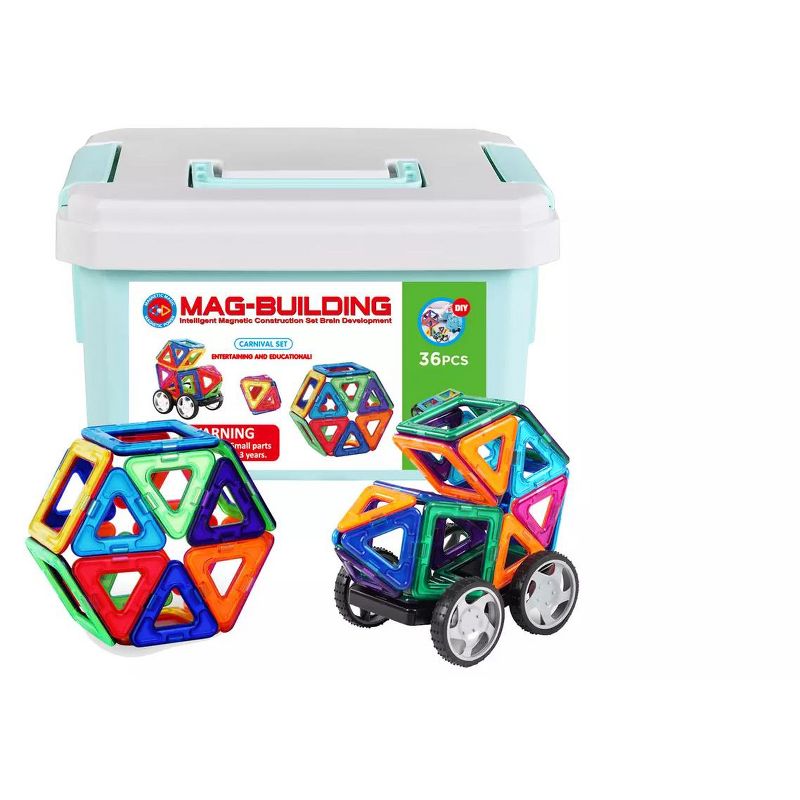 Link Kids Magnetic Building Blocks Tile Set with Storage Case 36 Piece Set STEM Great Educational Toy, 1 of 6