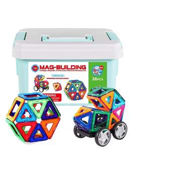 Link Kids Magnetic Building Blocks Tile Set with Storage Case 36 Piece Set STEM Great Educational Toy