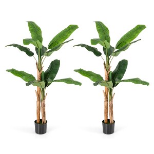 Tangkula 2PCS 6.5' Tall Artificial Banana Tree w/ 27 Large Leaves Natural Bark - 1 of 4