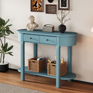 Elegant Retro Console Table with Curved Design, 2 Drawers & Open Shelf, Wooden Entryway Table for Living Room, Hallway & Entryway - 1 of 4