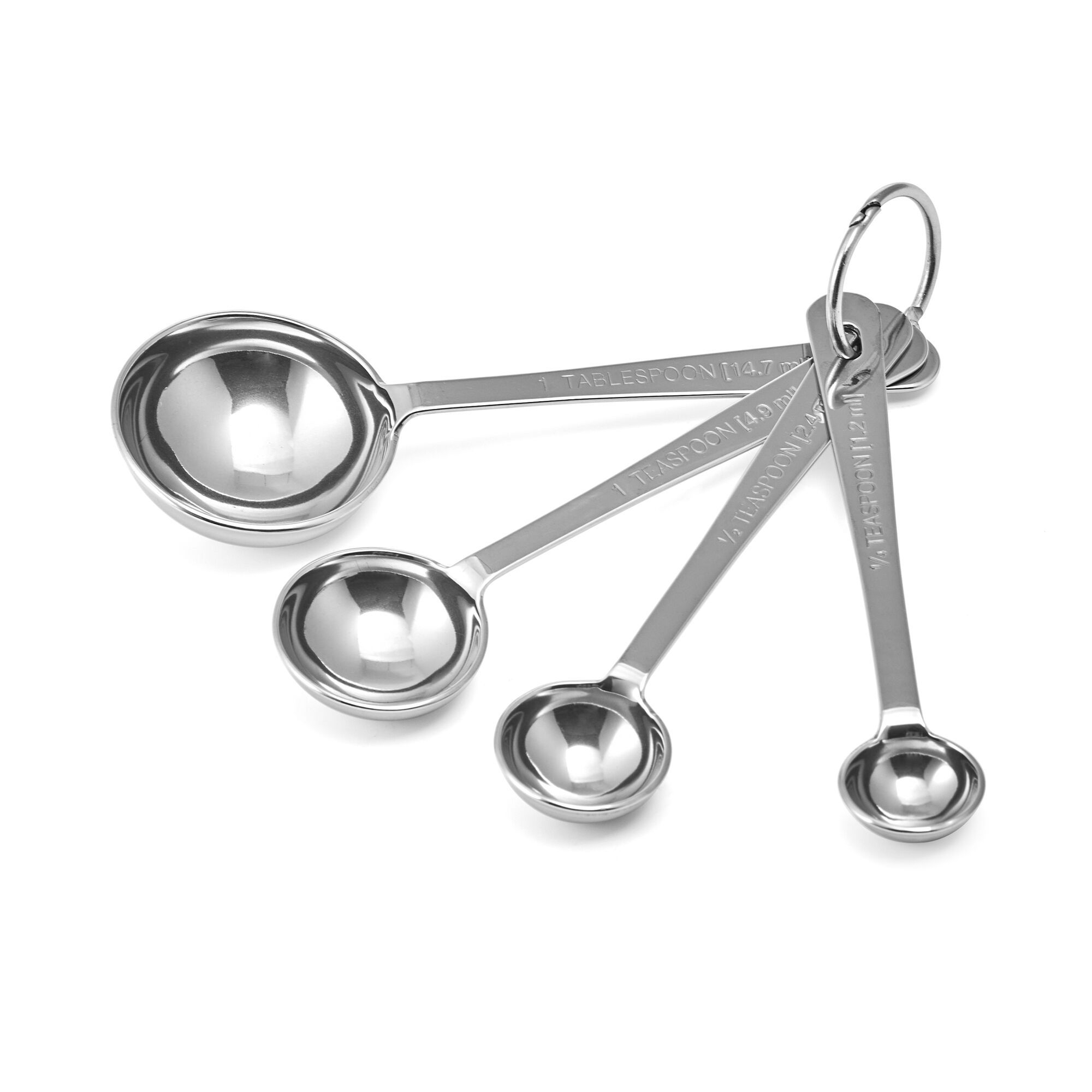 Amco Stainless Steel Measuring Spoons (Set of 4), 1/4 Tsp, 1/2 Tsp, 1 Tsp, 1 Tbsp, Durable Kitchen Utensils, Engraved Labels, Nesting & Easy Storage
