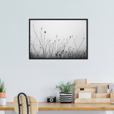 Black and White Botanical Canvas Print with Frame, 23 x 16 inches
