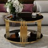 Vynxaria Series 31.5 in. Black Round Tempered Glass End Table with Asymmetrical Metal Design and Lower Shelf - 2 of 4
