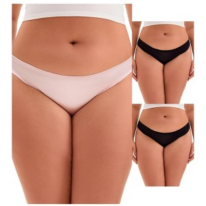INSPIRE CHIC 3 Packs Women's Low Waist Panties Hi-Cut Frill Trim Satin Full Coverage Briefs, Available in Plus Size - 1 of 4