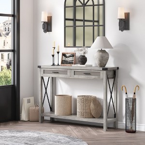 Nasitip Farmhouse Sofa Table - Console Table with Rattan Drawers, Entryway Table with Storage for Living Room, Hallway, Foyer - 1 of 4
