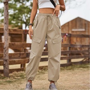 Women's Chic Loose Cargo Pants, Drawstring Elastic Waist Cuffed