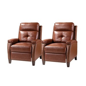 Set of 2 Florina Modern Upholstery Genuine Leather Recliner with Nailhead Trim for Living Room and Bedroom  | ARTFUL LIVING DESIGN - 1 of 4