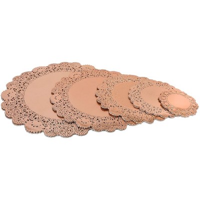 Juvale 100-Piece Lace Paper Doilies, Rose Gold Round Decorative Placemats for Wedding Tableware, 5 Sizes