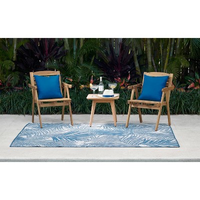 Riviera Blue Palm Leaf Rectangular Synthetic Rug 2x3